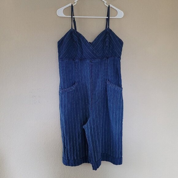 Anthropologie ett:twa Jumpsuit Sz Large Wide Leg Crop Pinstripe Coastal Vacation - Picture 1 of 7